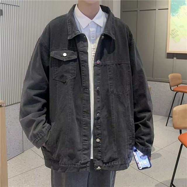 jacket denim ສີດໍາອາເມລິກາຂອງຜູ້ຊາຍໃນພາກຮຽນ spring trendy ຍີ່ຫໍ້ວ່າງວ່າງ workwear jacket ຖະຫນົນຫຼາຍ versatile ຄູ່ເທິງ