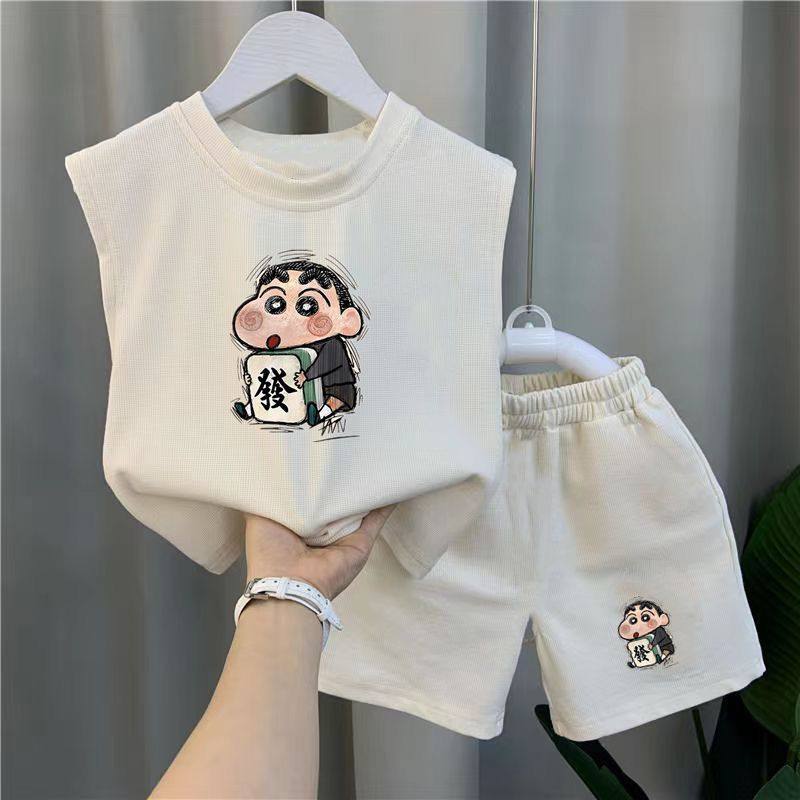 Детская летняя одежда для малышей, костюмы для мальчиков, летние спортивные жилеты без рукавов, одежда с героями мультфильмов, повседневная одежда из двух предметов, новый тренд