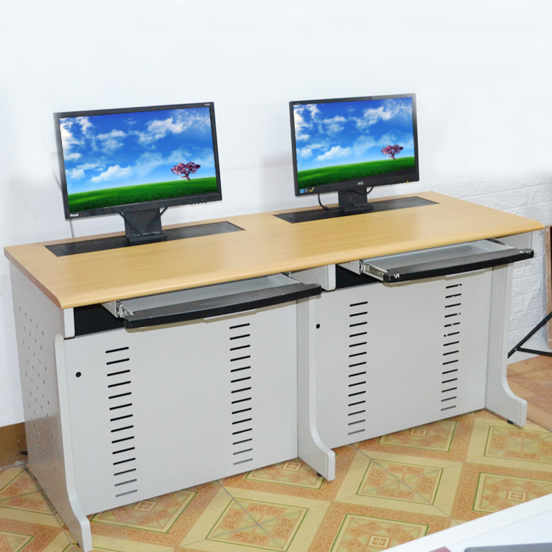 Embedded display lifting computer desk classroom screen hidden desktop motor room double flip training desk