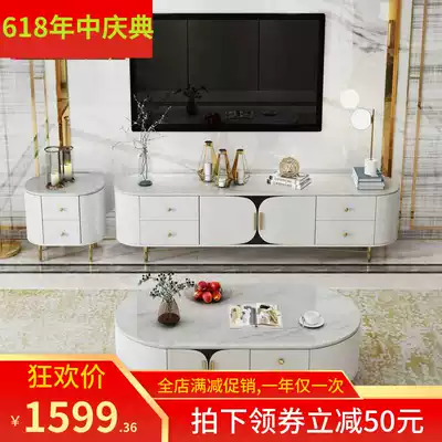 Living room Nordic round light luxury cabinet large combination modern simple marble floor cabinet coffee table Several sets of Dali family