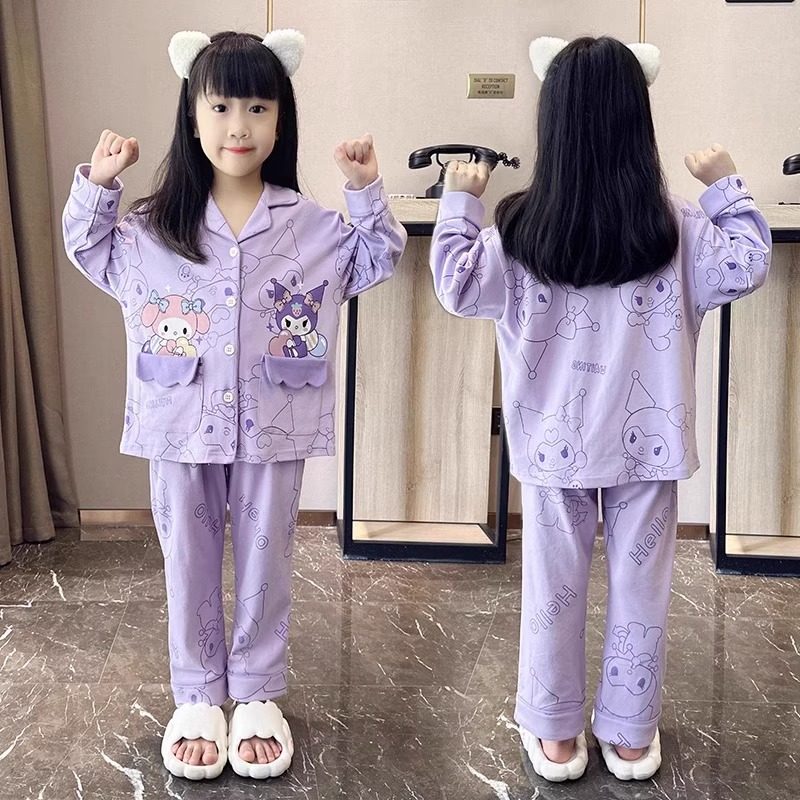 2026年新作 女の子用パジャマ、春秋用、長袖漫画柄、中～大サイズのお子様に最適、クロミ子供用ホームウェアセット