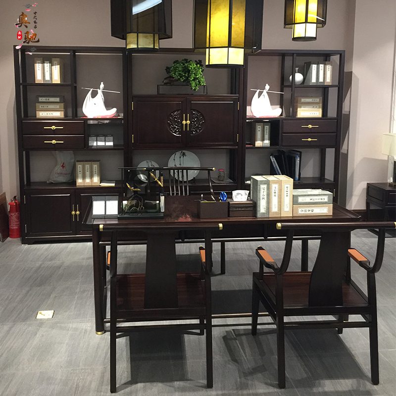 New Chinese-Style Solid Wood Desk, Black Ebony Modern Minimalist Office Desk, Calligraphy Desk, Zen Study Room Complete Furniture Set