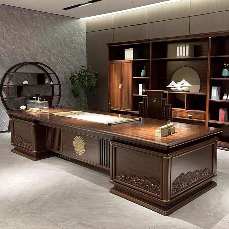 New Chinese-Style Solid Wood Office Desk, Black Ebony Executive Desk, Chairman's Desk, President's Desk, Manager's Desk, Large Office Furniture