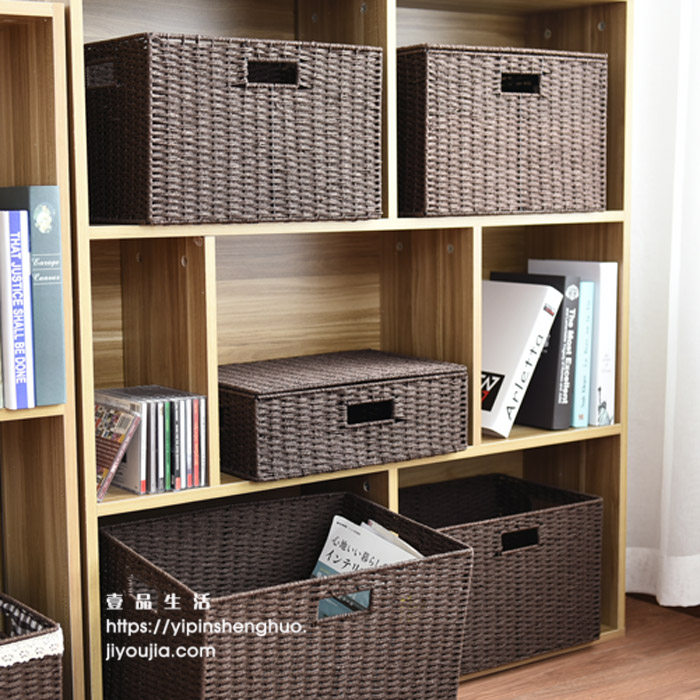 One Item Living Day Style Imitation Grass Weaving Imitation Vine chic containing basket Desktop with lid enlarge Number of storage box storage