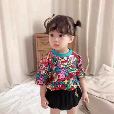 ins Super fire children's clothing 2021 summer boys and girls fruit flower short sleeve Japanese tide children T-shirt foreign fashion top