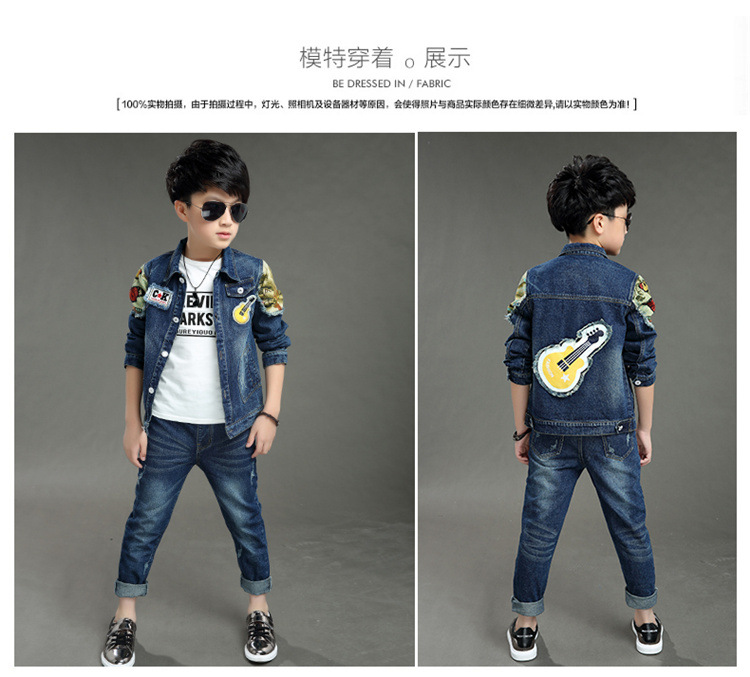 Bộ đồ denim bé trai 2018 xuân hè 15 trẻ em 13 bé trai 12 bộ hai mảnh 11 bé lớn 10 quần áo tuổi đồ trẻ em