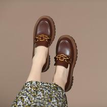2021 New Lefo shoes female spring leather brown kicked leather shoes British wind thickness increased single shoes