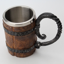 Simulation wood cup stainless steel liner mug bar beer mug big handle log shape water Cup