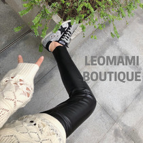 (LeoMami) 2020 autumn and winter new super elastic pu leather slim thin leggings lamb leather feeling warm