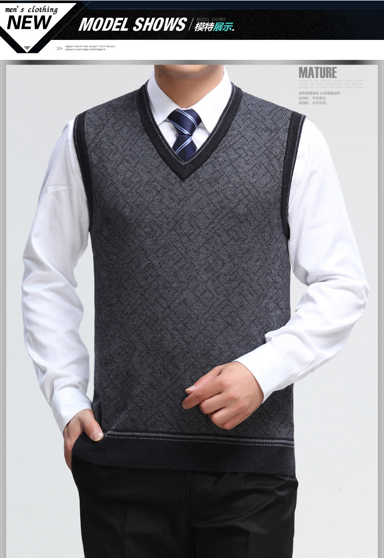 Mùa xuân và mùa thu trung niên nam len vest V-cổ đan dày vest vest vest trung niên áo len cha áo vest nam