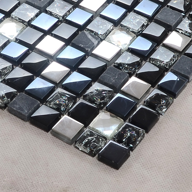 Black deep space gray crystal glass mosaic tile TV background wall modern minimalist Nordic light luxury powder room