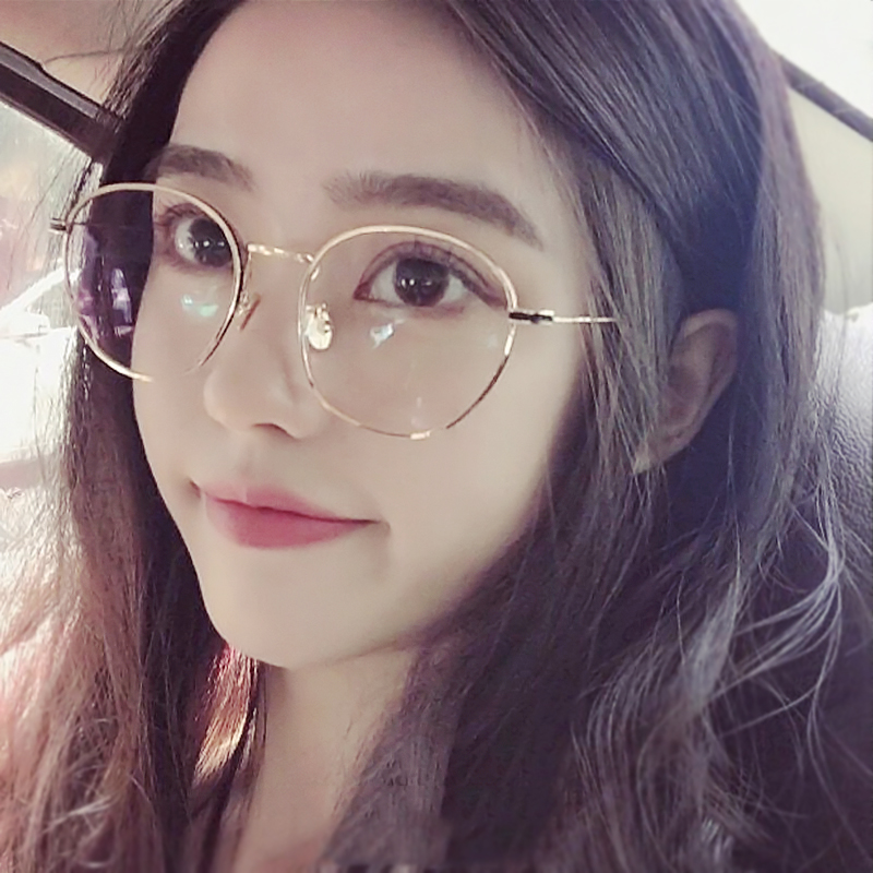 2018 net red glasses frame female Korean version tide round face gold edge  pearl ultra-light can be equipped with anti-radiation myopia eye frame