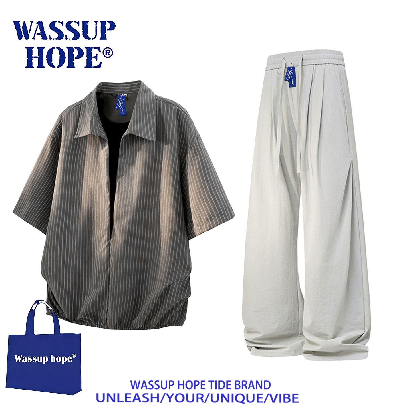 Спортивный костюм WASSUP HOPE, мужская новинка 2026 года, летняя поддельная рубашка-двойка, брюки, повседневный костюм-двойка