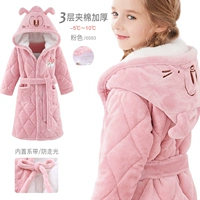 Стеганый розовый банный халат с капюшоном, увеличенная толщина