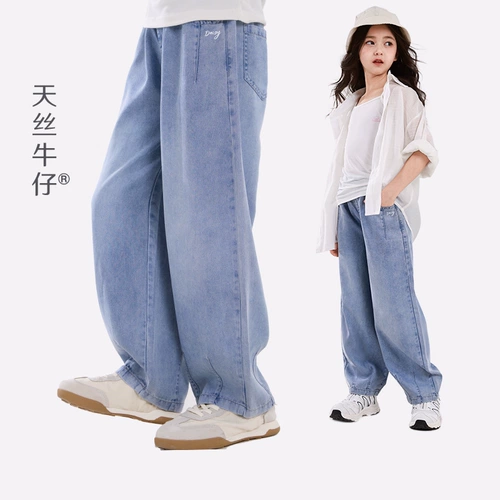 Летние тонкие штаны, детские ретро джинсы, подходит для подростков, свободный прямой крой, в западном стиле, детская одежда