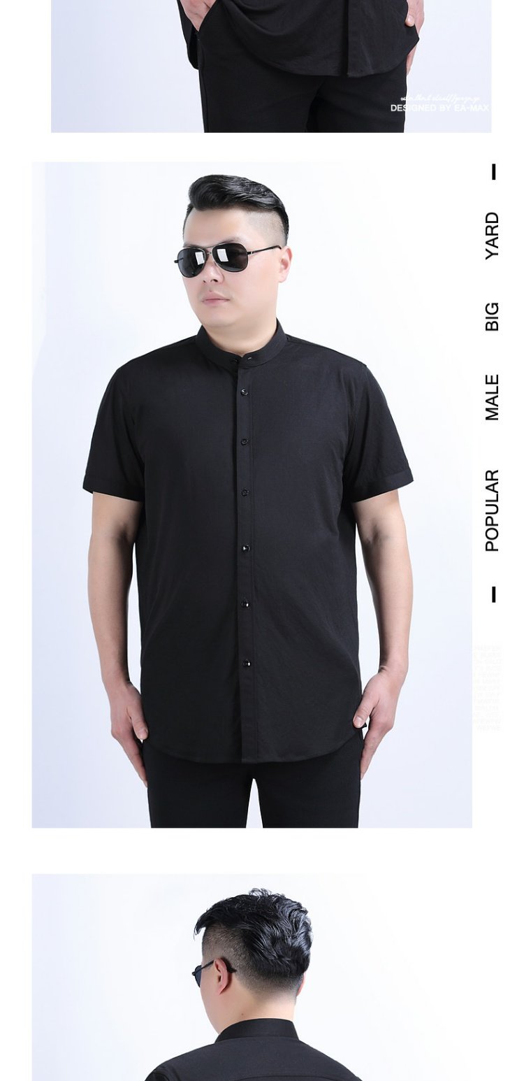 EAMAX quần áo nam size lớn Xia mỏng đứng cổ mỡ lỏng cộng với phân bón XL áo sơ mi nam ngắn tay nam C901 - Áo áo sơ mi nam sọc