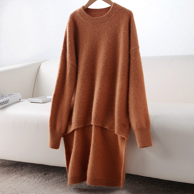 High End Giant Meme Hump Mince Blend Female Loose Round Collar Long Sleeves Front Short Rear Long Mince Fur Coat 51222
