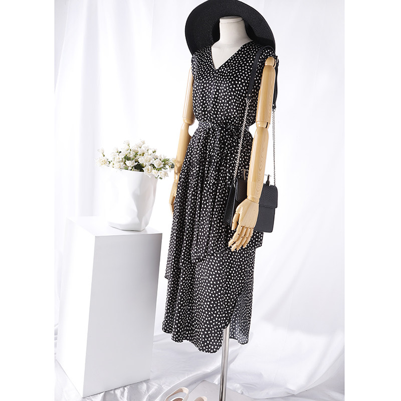 Positioning love print, satin-finished silk, bias-cut stitching, female V-neck loose belt, mid-length dress 67289