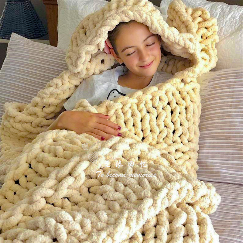 In NS Red Chenier pure hand-knitting machine washing knitting air-conditioning blanket Nordic household carpet cover