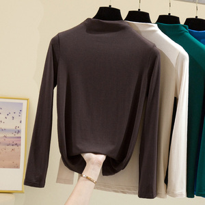 半高领打底衫圆领破洞露肩t恤