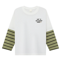 Zuoxi childrens clothing boys long-sleeved T-shirt pure cotton 2024 new childrens striped fake two-piece primary school students autumn tops