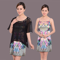 2020 Summer Short Sleeve Printed Mulberry Silk Slim Two Piece Set Silk Dress Tide Brand Women