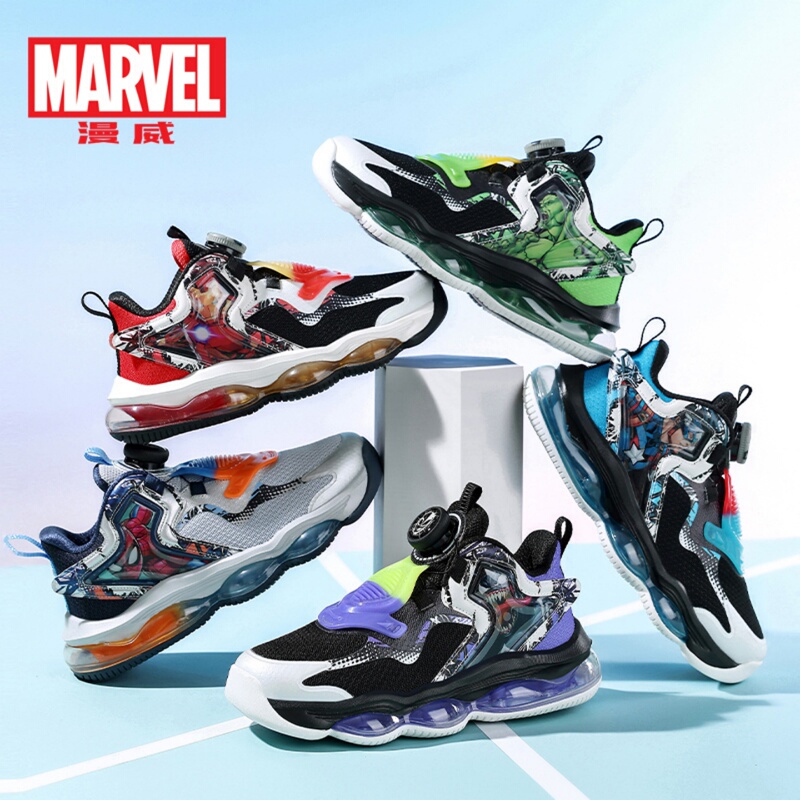 Marvel Children's Shoes, Kids' Basketball Shoes, Boys' Mesh Breathable Sneakers, Youth Rotary Buckle Student Sneakers, Venom