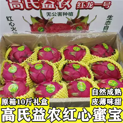 Hainan Gao's Yinong Red heart Dragon Fruit Red Dragon No 1 honey treasure 10 kg gift box fresh seasonal fruit