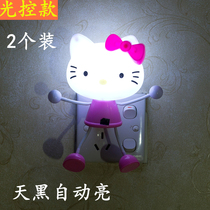 Cute cartoon plug-in night light Doraemon small KT cat small adorable Rabbit shape led photosensitive night bedside lamp