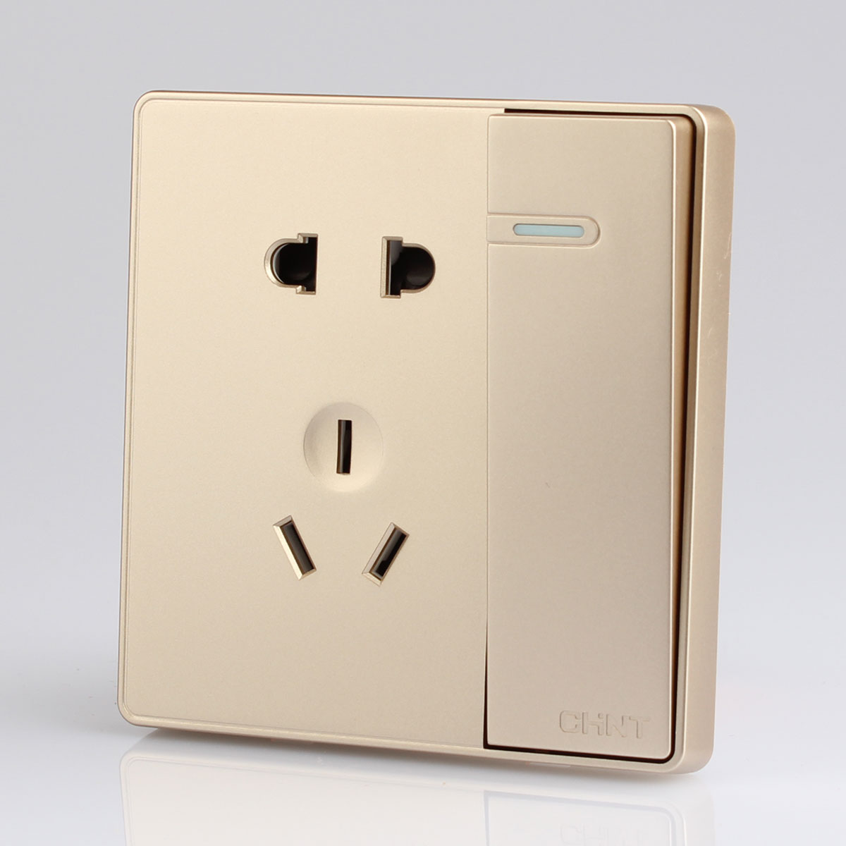 CHINT switch socket type 86 NEW2C series champagne gold open five-hole double cut with power socket with steel frame
