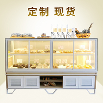 Bakery bread display cabinet solid wood glass sliding door side cabinet commercial cake shop display cabinet multi-layer bread rack