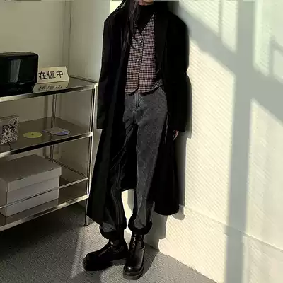 Aagawa wine one jeans women's straight tube loose high waist thin autumn and winter 2021 New retro Hong Kong style casual pants