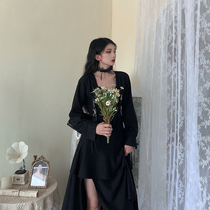 Asakawa wine skirt womens 2021 summer new small black long waist thin skirt trend