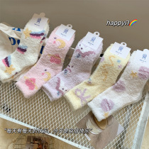 Coral velvet socks for women in autumn and winter thickened mid-calf socks cute starry sky towels non-shedding sleep socks home floor socks