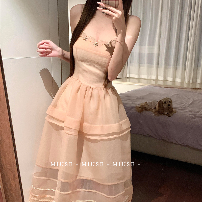 Strappy Dress for Women, Elegant and Luxurious with Heavy Beading, Birthday Dress, Formal Dress, Large Hem, Long Dress, Princess Tutu Dress Strappy Dress for Women, Elegant and Luxurious with Heavy Beading, Birthday Dress, Formal Dress, Large Hem, Long Dress, Princess Tutu Dress