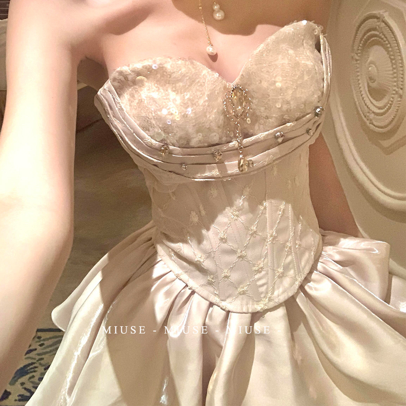 Birthday Dress, Coming-Of-Age Ceremony Dress, Women's Heavy Sequin Strapless Dress, Large Skirt, Tiered Dress, Waist-Cinching Princess Dress Birthday Dress, Coming-Of-Age Ceremony Dress, Women's Heavy Sequin Strapless Dress, Large Skirt, Tiered Dress, Waist-Cinching Princess Dress