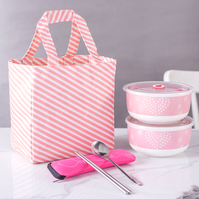 Office worker cute sealed ceramic refreshing bowl 6 inch large refreshing box ceramic with lid microwave oven lunch box