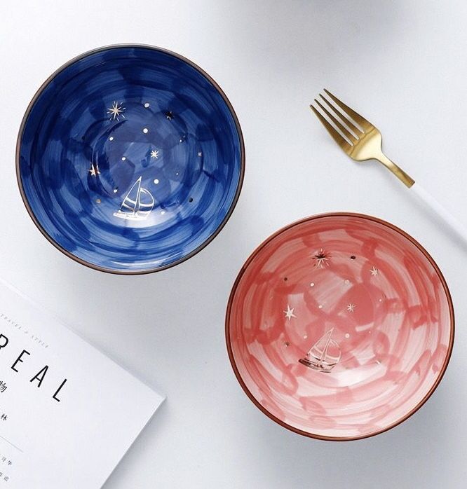 Home Fruit Bowl Sweet bowl Salad Bowl breakfast Ceramic Bowl Stars Empty Bowl Cute Nets Red Teenage Hearts Eating Bowls