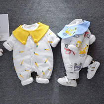 Baby plus cotton one-piece autumn and winter cotton newborn thin cotton warm clothes Pajamas Baby winter clothes open crotch Ha clothes