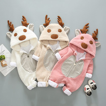 Baby jumpsuit autumn and winter coat cute super cute men and women baby clothes double climbing clothes plus velvet warm clothes