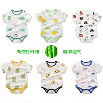 Baby shirt summer ultra-thin bamboo fiber ha clothes baby hip triangle conjoined clothes short sleeve climbing clothes summer