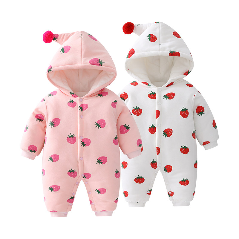 Newborn baby clothes autumn winter thickened outside pure cotton one-piece clothes female baby clip cotton one-piece dress cotton clothes cute winter dress