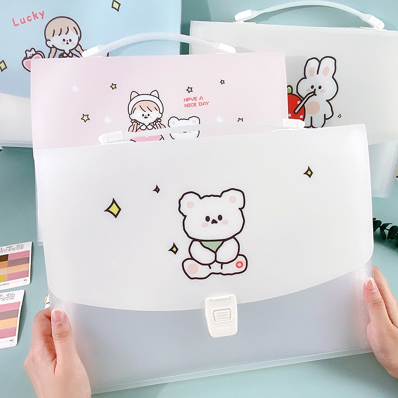 Original cute accordion bag female student large capacity document storage book exam paper information storage bag hand folder
