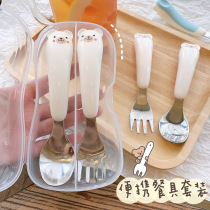 Stainless Steel Fork Spoon Cutlery CUTLERY SUIT TRAVEL OUTSIDE WITH PORTABLE STUDENT CHILD ONE FOOD CUTLERY CONTAINING BOX