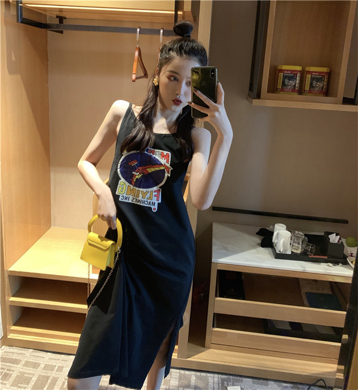 VK旗艦店 韓國風性感露背開叉時尚無袖洋裝