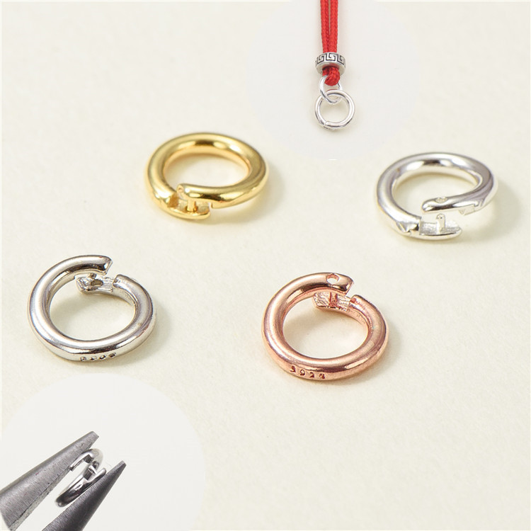 S925 Sterling Silver Open Ring Silver Ring Buckle Jewelry Accessories Pendant Hanging Ring Firm Hand Necklace Connection Ring