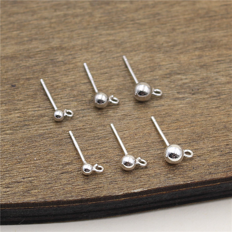 Aiyin silver jewelry S925 sterling silver earrings handmade DIY accessories plain silver peas with ring ball ear pins 3 4 5MM