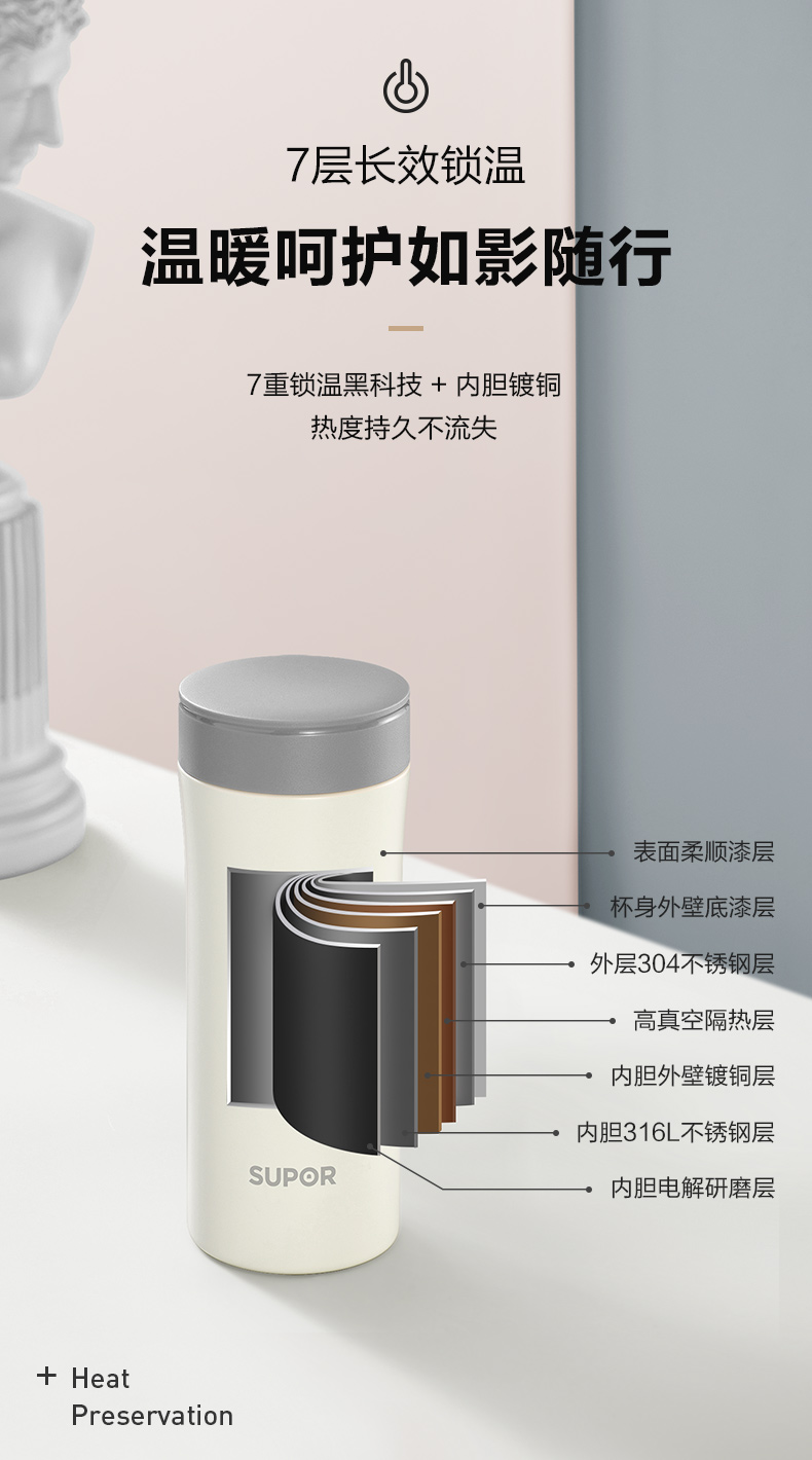 苏泊尔 316L低碳钢 真空保温杯 380ml 图3