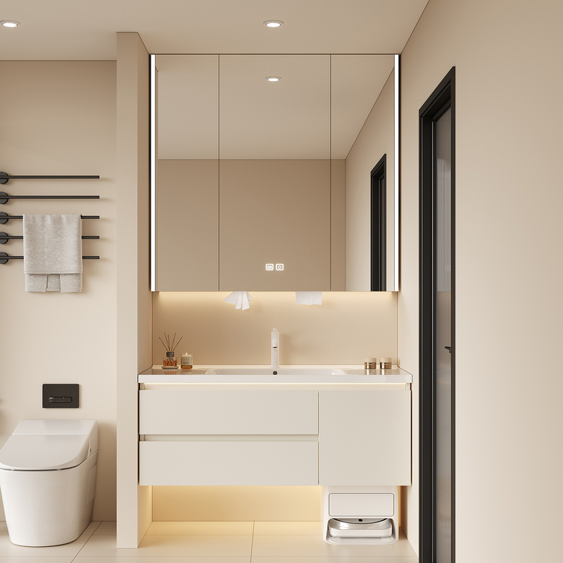 Stainless Steel Bathroom Cabinet with Integrated Ceramic Basin, Vacuum Cleaner Docking Station, Bathroom Honeycomb Aluminum Washbasin Cabinet, Full-Height Mirror Cabinet Stainless Steel Bathroom Cabinet with Integrated Ceramic Basin, Vacuum Cleaner Docking Station, Bathroom Honeycomb Aluminum Washbasin Cabinet, Full-Height Mirror Cabinet