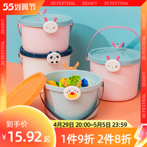 Toy containing box with cover cartoon children baby building blocks hand plastic bucket home zero food set box finishing box
